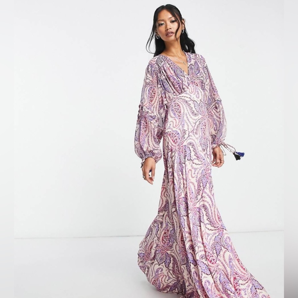 Free People Mirage boho printed maxi dress in pink 8 nwt